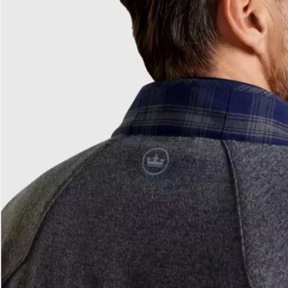 Mens Peter Millar Performance Flannel Gray Blue Plaid Men's Zip Jacket 2XL New